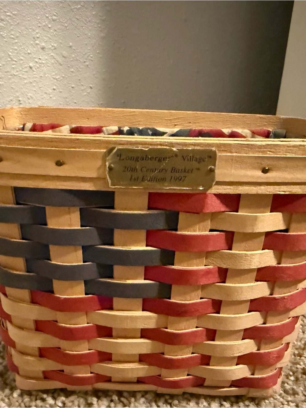 Longaberger Village Red, Blue & Natural Woven Accent Basket